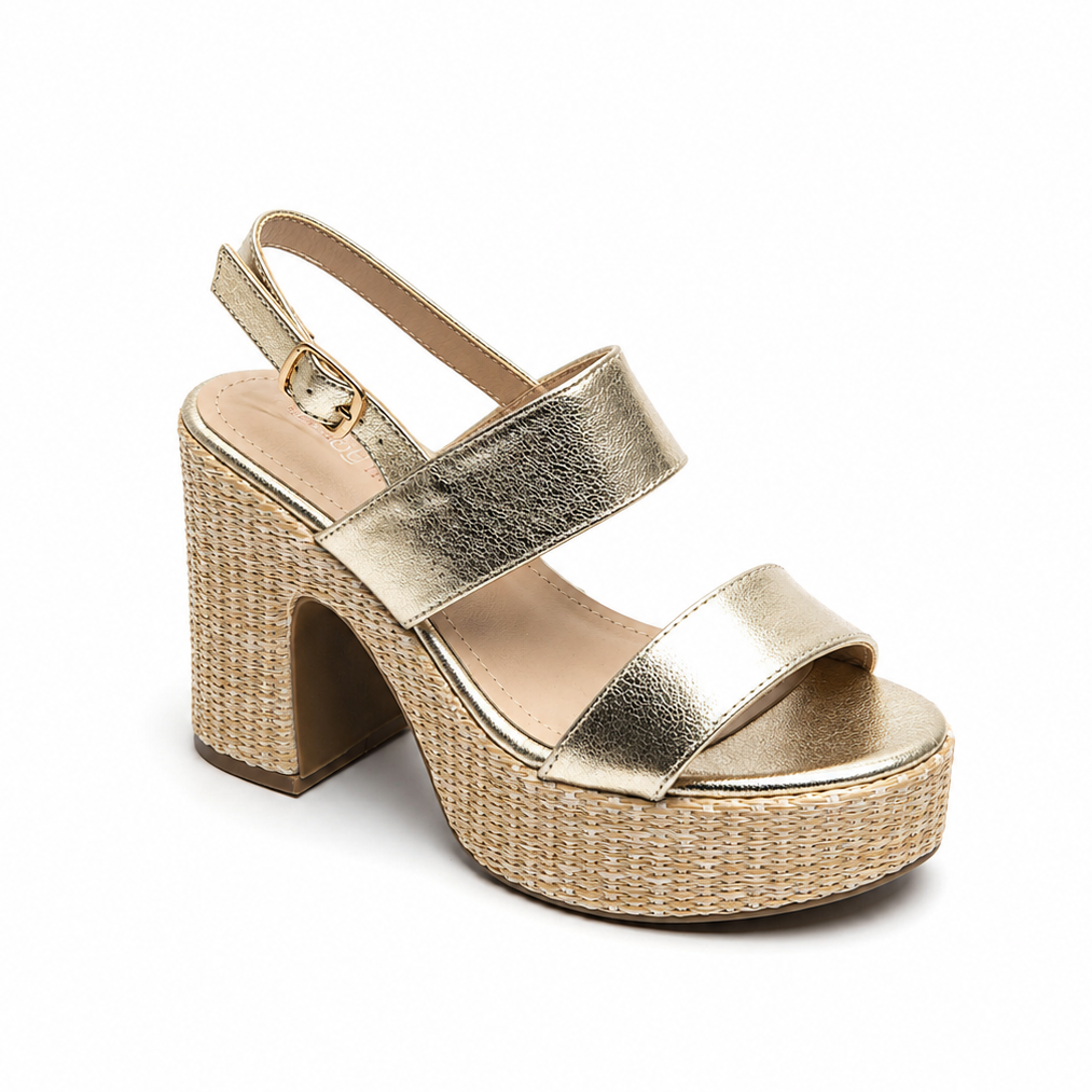 SANDALES SOIREE A TALON CARRE _ GOLD