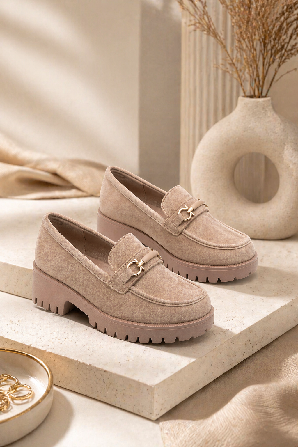 MOCASSINS A TALONS _ TAUPE