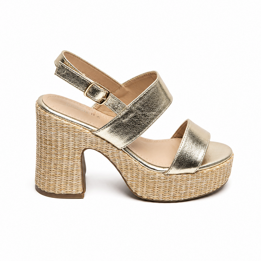 SANDALES SOIREE A TALON CARRE  _ GOLD