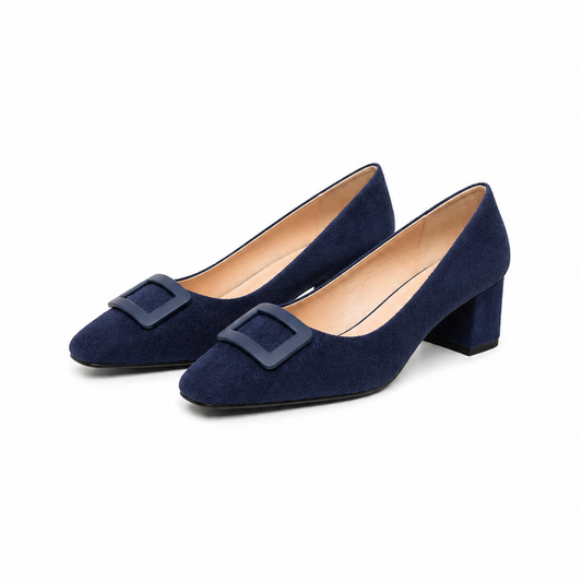 ESCARPIN A TALON CARRE  _ BLEU MARINE