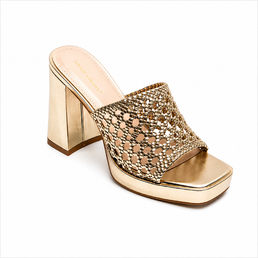 SANDALES SOIREE A TALON CARRE  _ GOLD