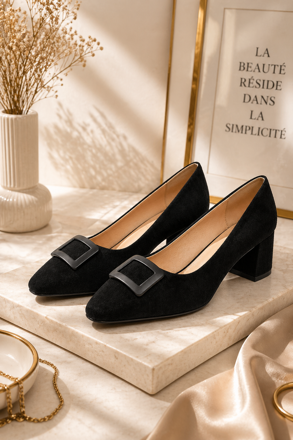 ESCARPIN A TALON CARRE  _ NOIR